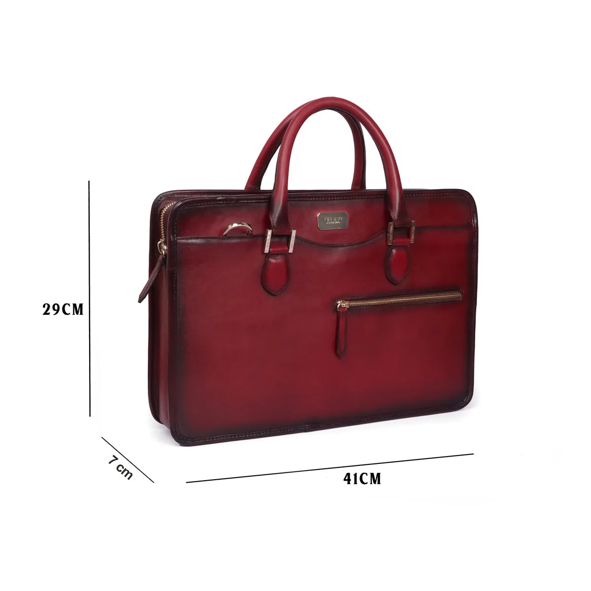 Wine Classic Genuine Leather Laptop Office Briefcase With Golden Accessories By Brune & Bareskin