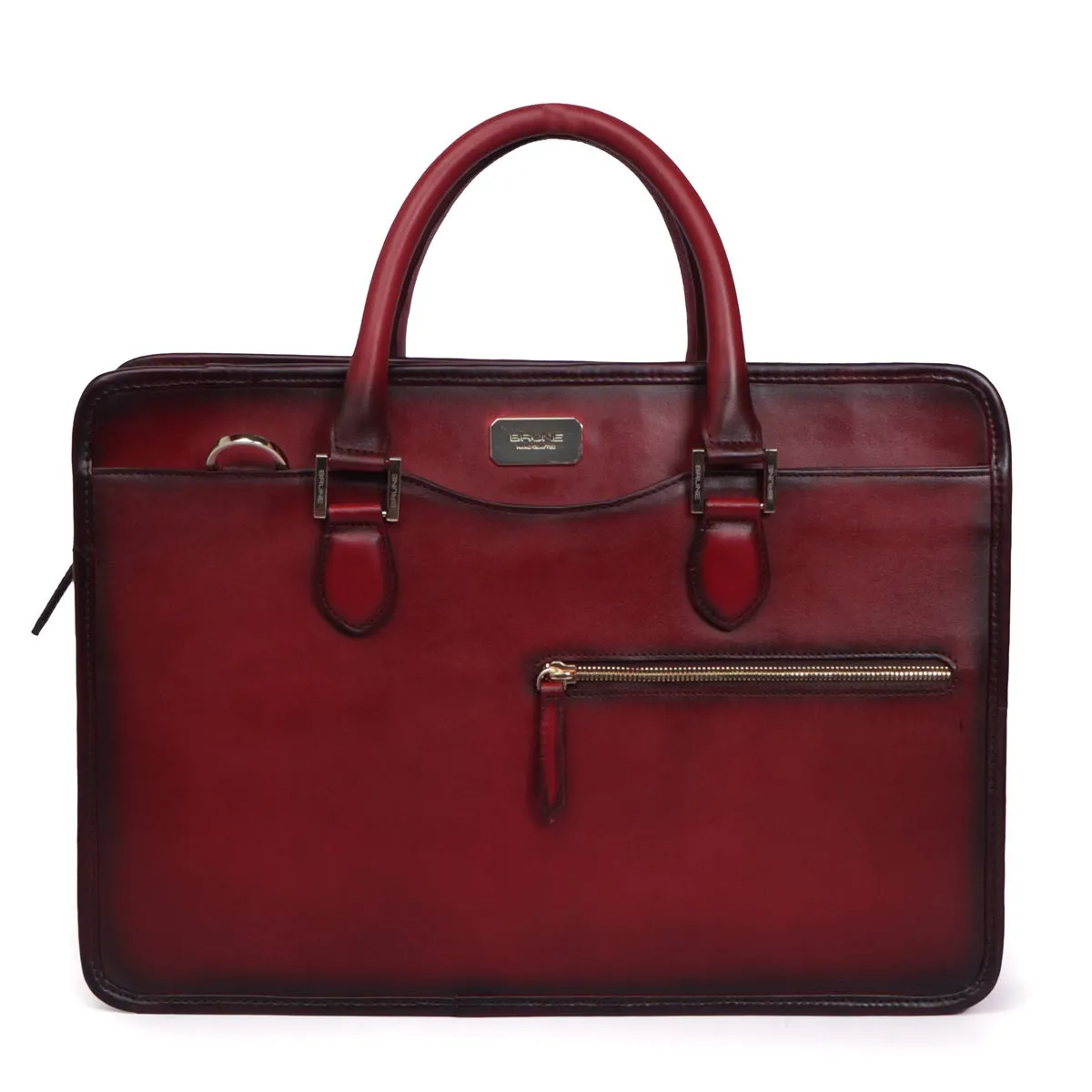 Wine Classic Genuine Leather Laptop Office Briefcase With Golden Accessories By Brune & Bareskin