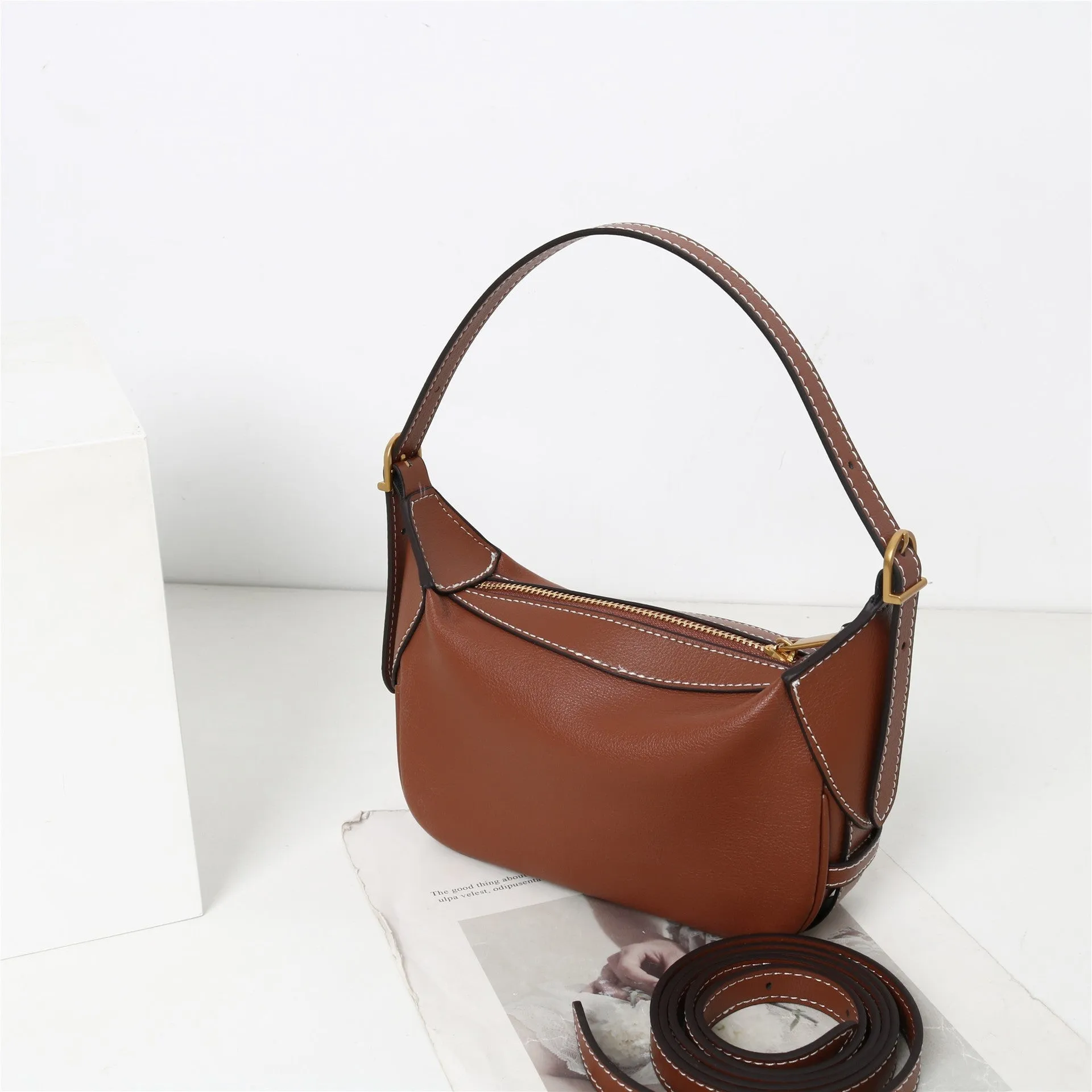 Womens Calfskin Leather Cross Body Underarm Bag