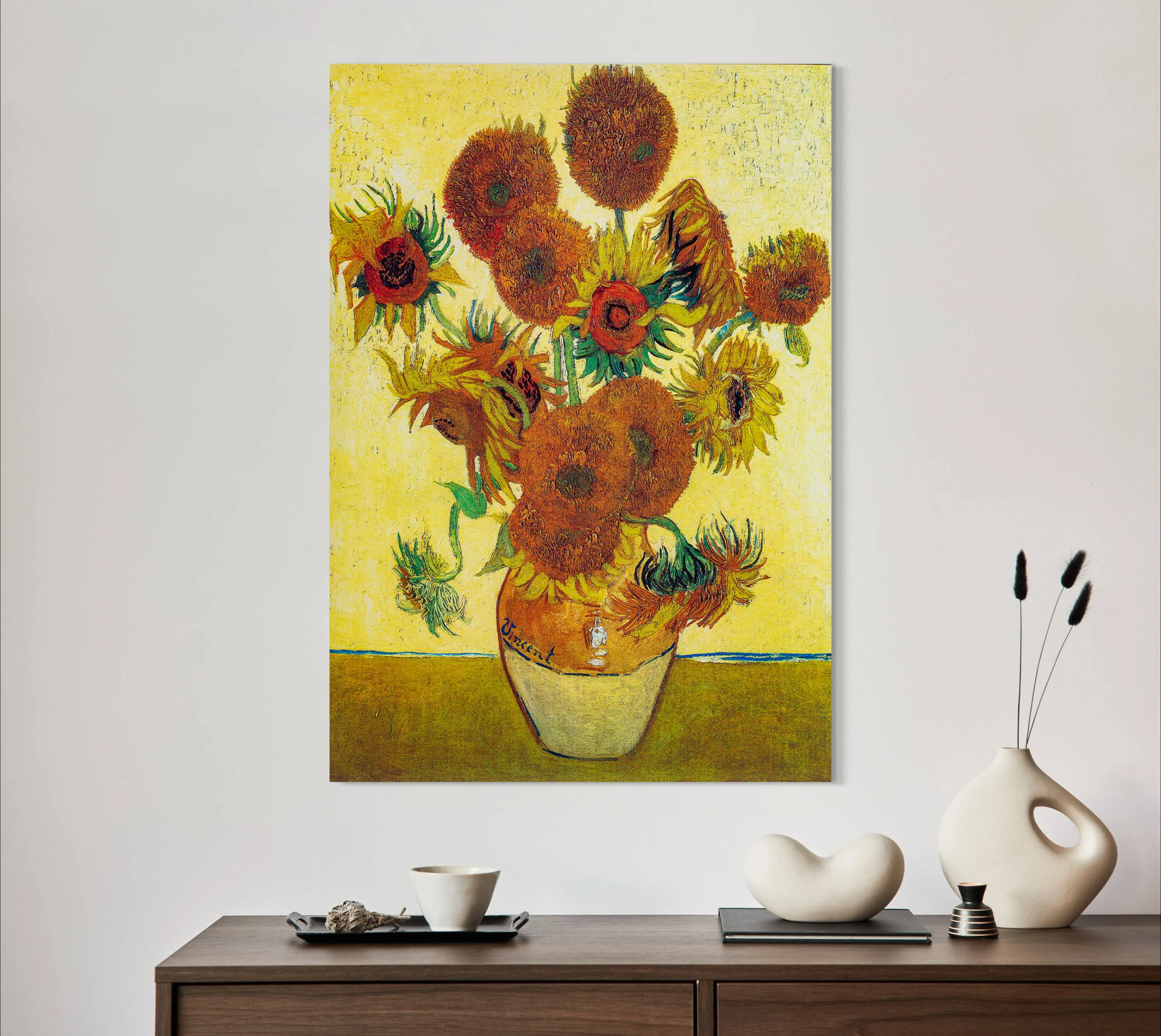 Yellow Sunflowers - Painted by Vincent Van-Gogh - Circa. 1888. High Quality Polyester Cotton Canvas Print. Ready to be Framed. Available in One Large Size. 70cm X 100cm. Stretched Canvas Option Available in One (1) Large Size - 70cm x 100.