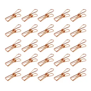 Zoohot Pack of 25 Rose Gold Small Metal Clips - Multi-Purpose Clothesline Utility Clips